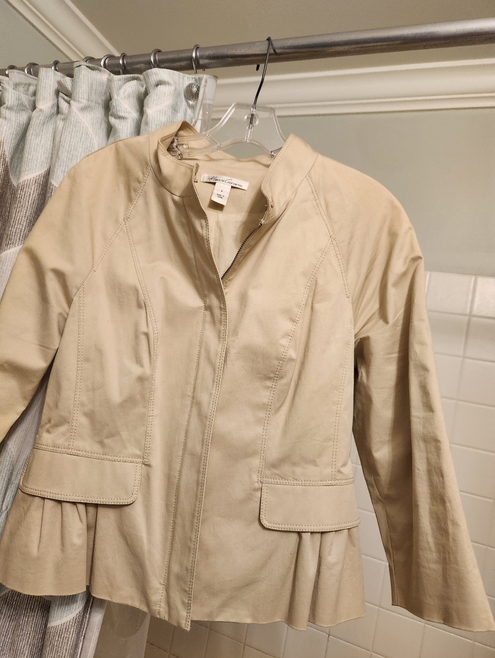 Kenneth Cole Beige Peplum Zip Up Jacket